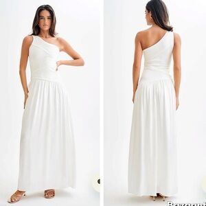 NWT MESHKI Jenna One-Shoulder Pleated Maxi Dress in Ivory